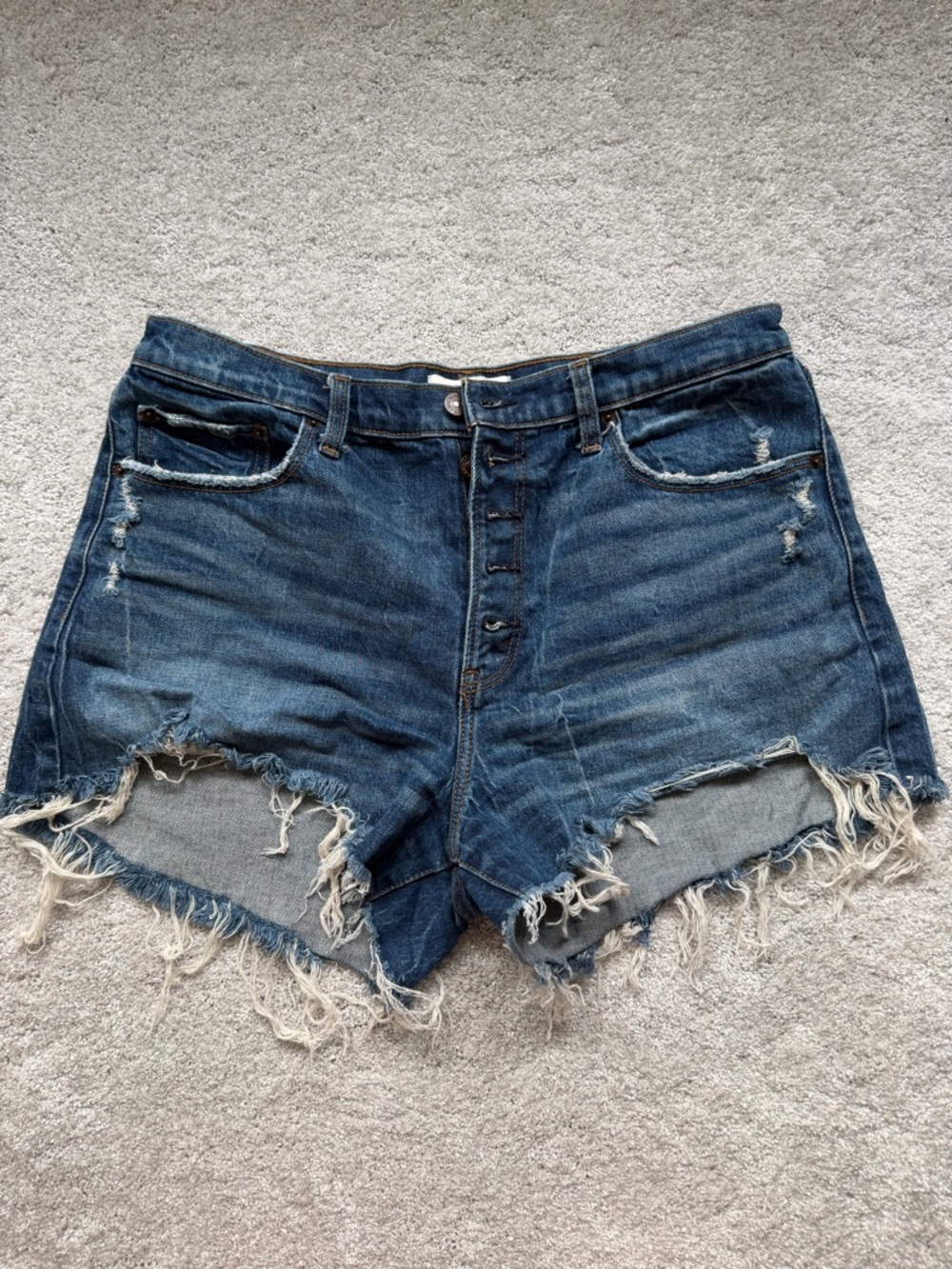 Abercrombie & Fitch Distressed Dark Blue Denim Jean Shorts